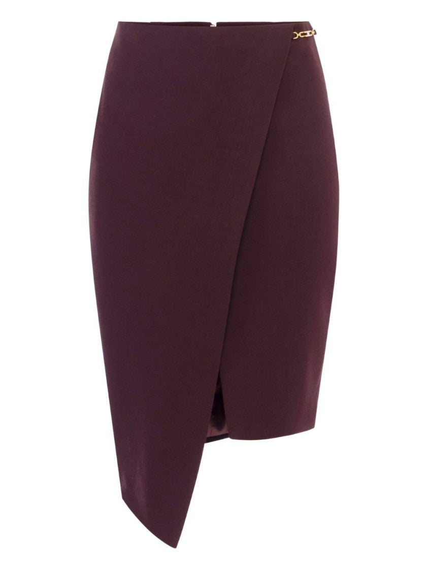 Elisabetta Franchi Asymmetrical Bordeaux Skirt With Wrap-Style Front