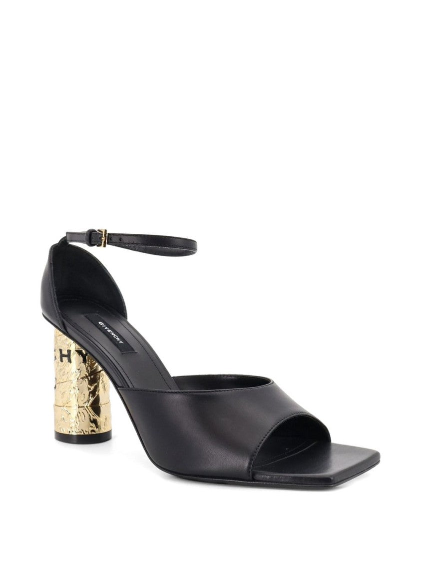 Givenchy Square Open-Toe Sandals With Metallic Gold Block Heel