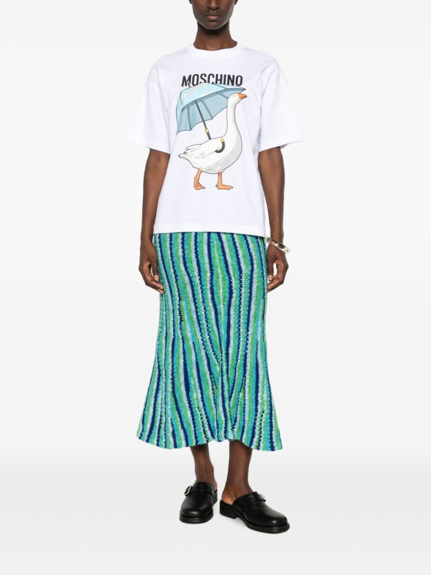 Moschino Short-Sleeved Top With Graphic Goose And Round Neckline