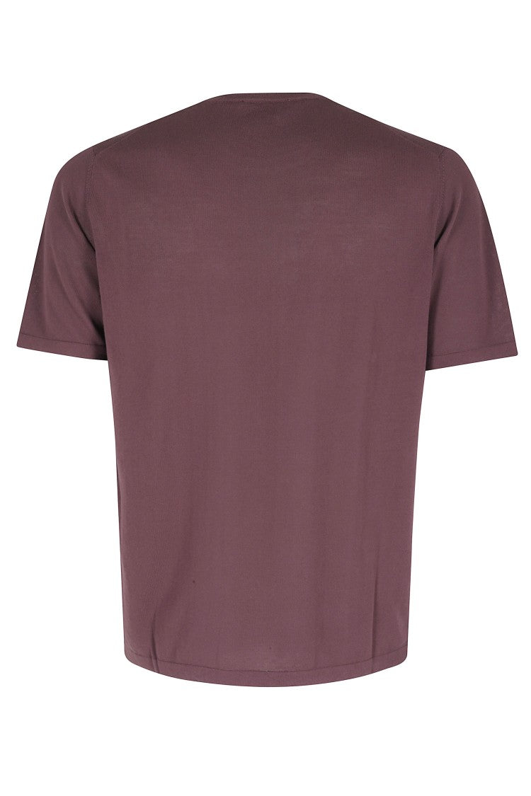 Roberto Collina Bordeaux Short Sleeve Ribbed Trim Cotton Knit T-Shirt