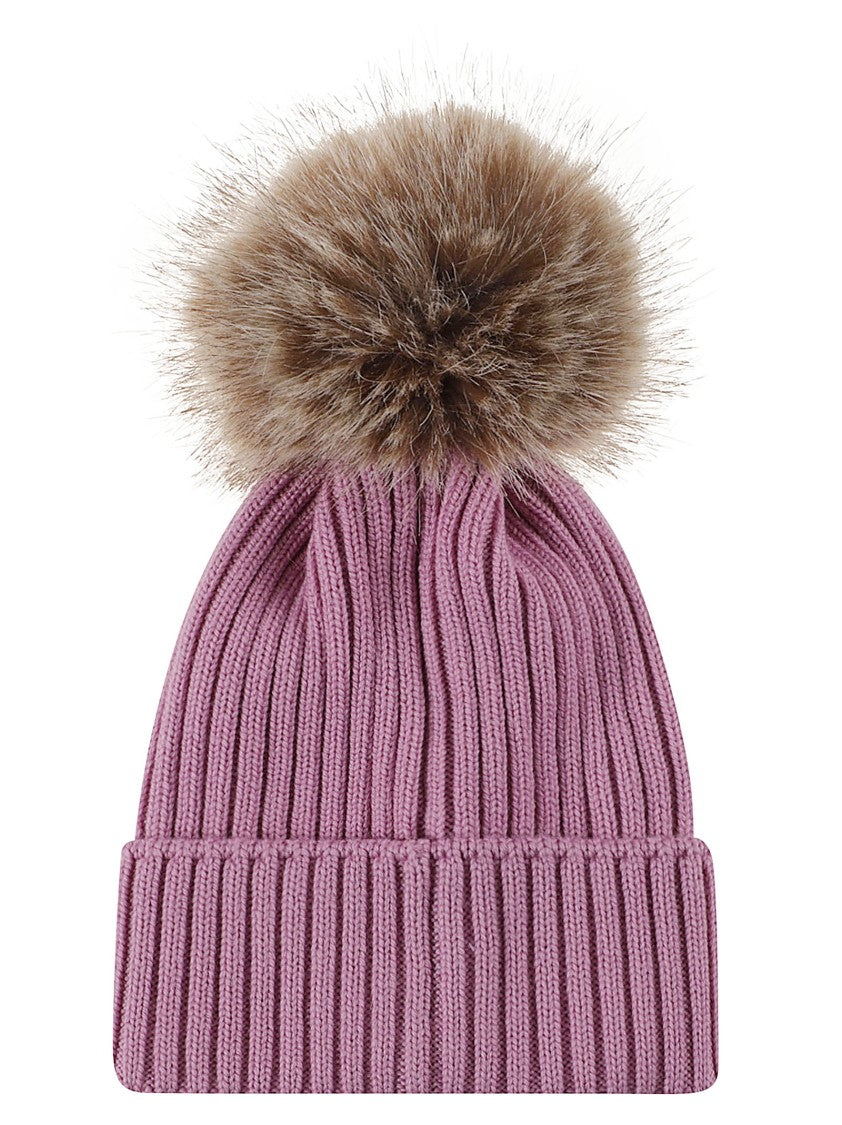Moncler Kids Pom-Pom Ribbed Knit Beanie Hat