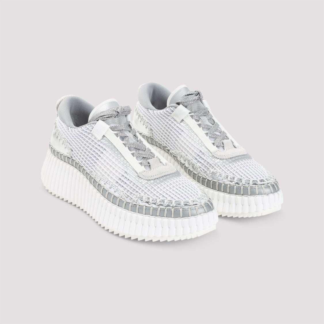 Chloé Metallic Mesh Sneakers With Reflective Finish