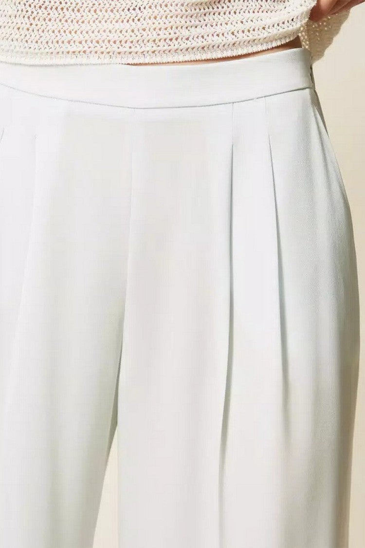 Twin-Set Sky Blue Acetate-Polyester Pleated Wide-Leg Trousers