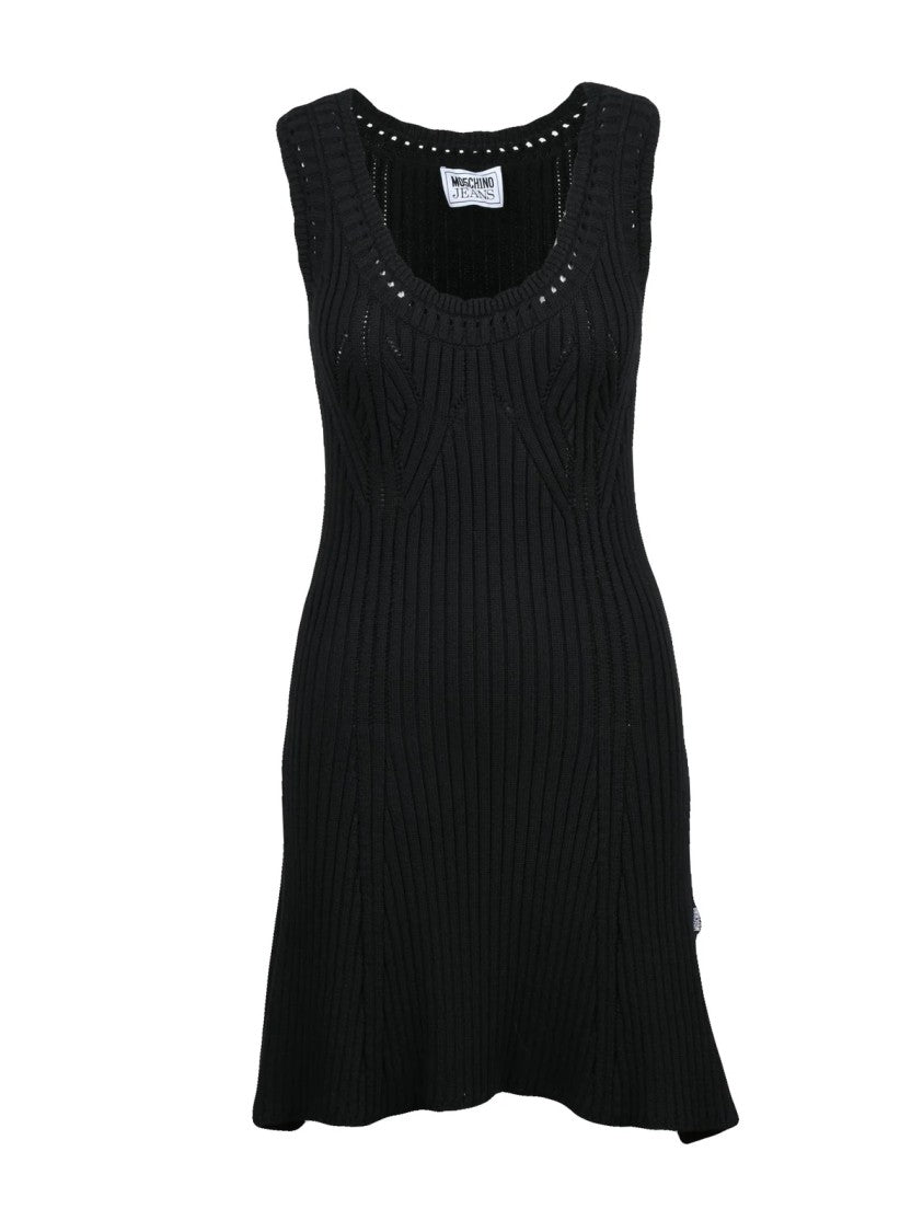 Mo5ch1no Jeans Black Ribbed Stretch Cotton-Blend Mini Dress