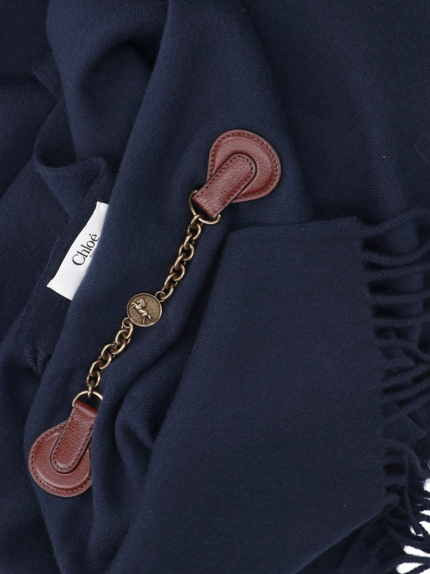 Chloé Blue Iconic Wool Fringed Scarf