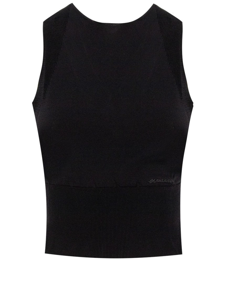 Ermanno Firenze Fitted Black Top With Ribbed Detailing