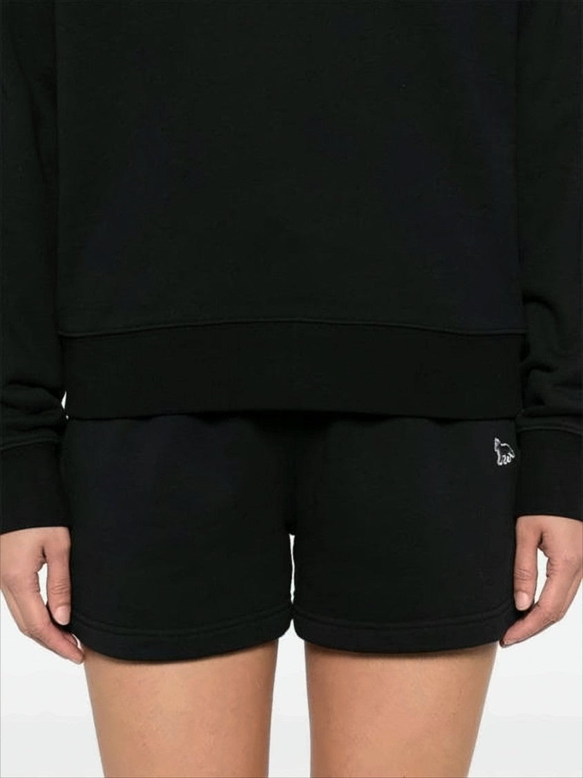 Maison Kitsuné Relaxed Fit Black Cotton Shorts With Drawstring Waist