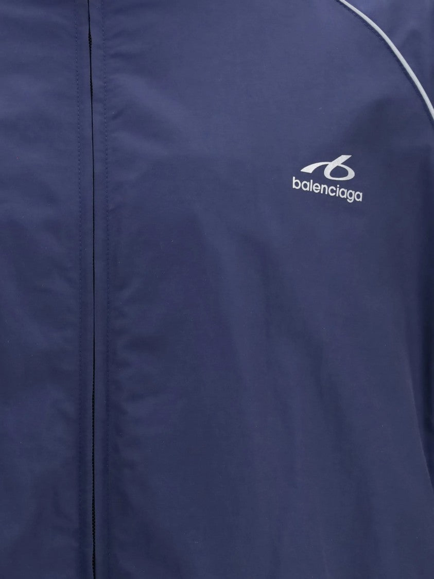 Balenciaga Deep Navy Tracksuit Jacket With White Piping And Sporty Design