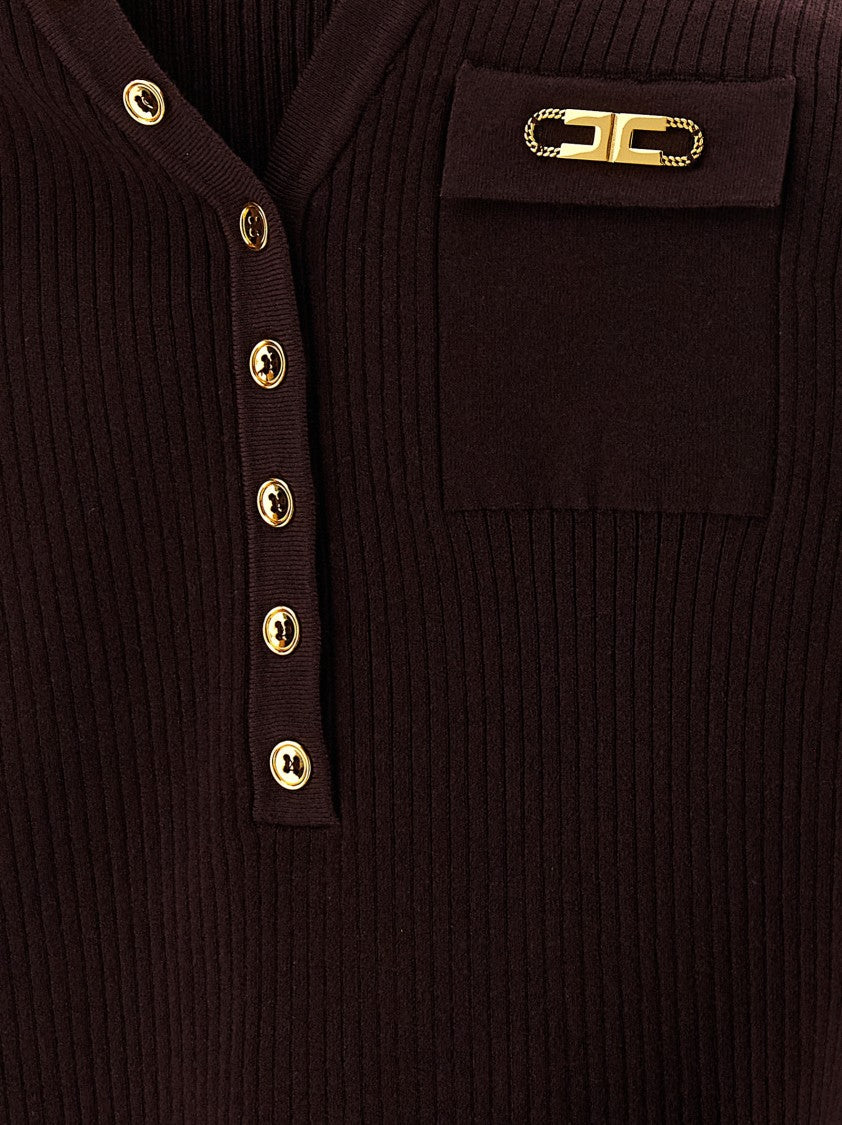 Elisabetta Franchi Silk Blend V-Neck Sweater With Button Detail