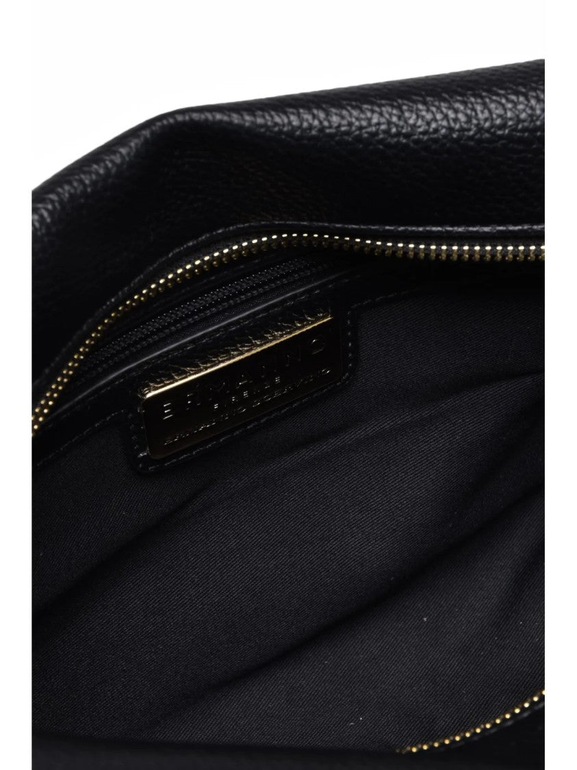 Ermanno Firenze Textured Black Polyurethane Victoria Shoulder Bag