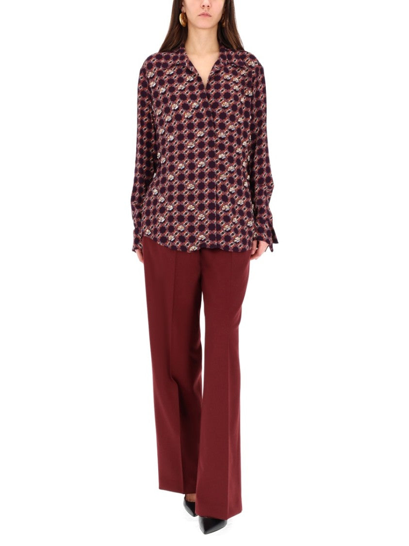 Dries Van Noten Portias High-Waist Tailored Burgundy Wide-Leg Wool Pants