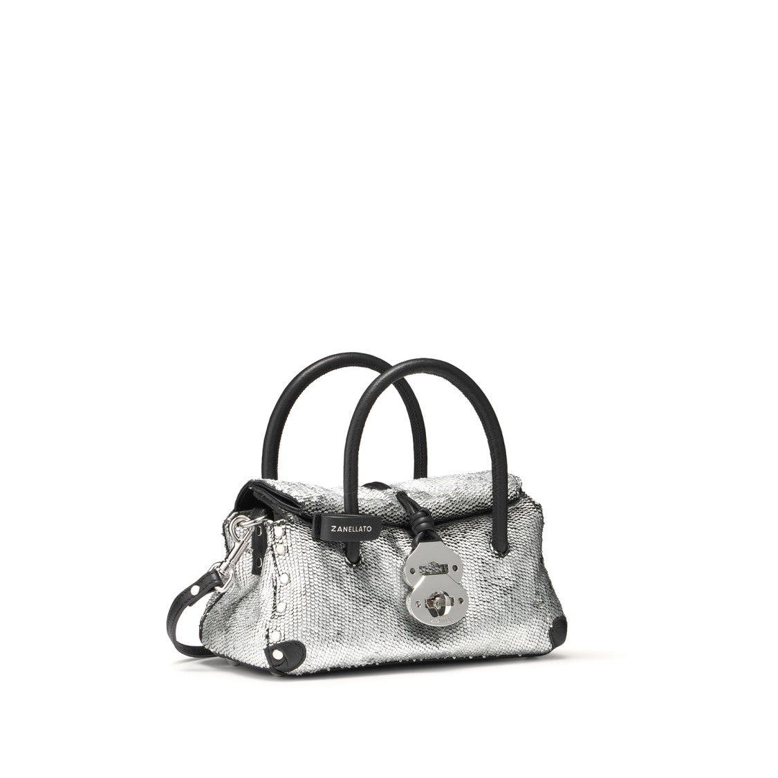 Zanellato Structured Textured Silver-Lambskin Handbag With Twist Lock Closure