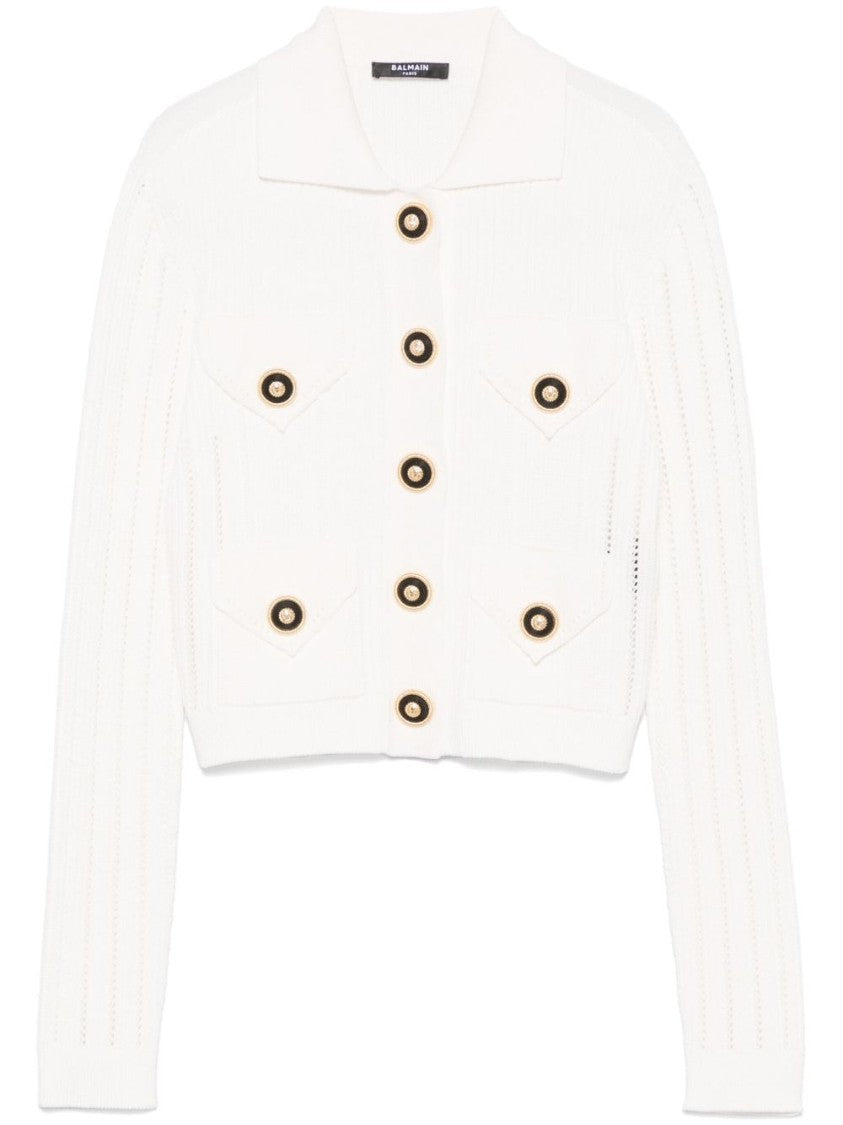 Balmain Perforated Knit Cardigan With Embossed Logo Buttons