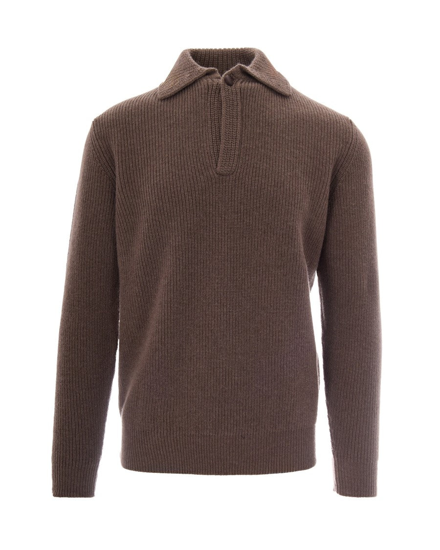 Ballantyne Wool Ribbed Knit Polo Sweater
