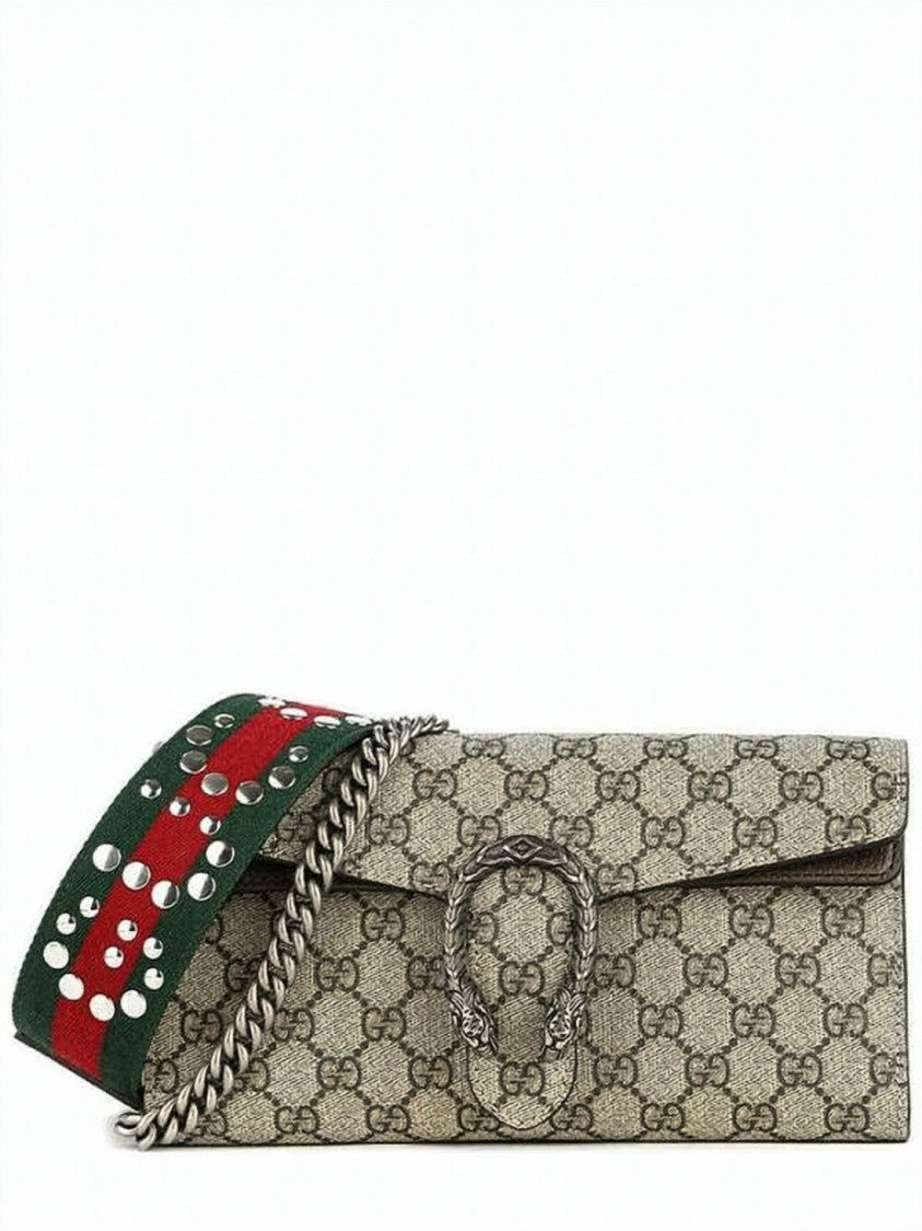 Gucci Signature Logo Pattern Clutch With Snake Head Closure