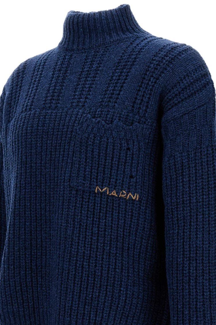 Marni High-Neck Cable-Knit Jumper With Logo Embroidery