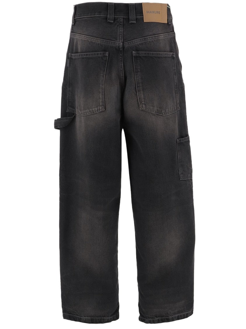 Haikure Straight Leg Washed Black Denim Jeans With Utility Pockets