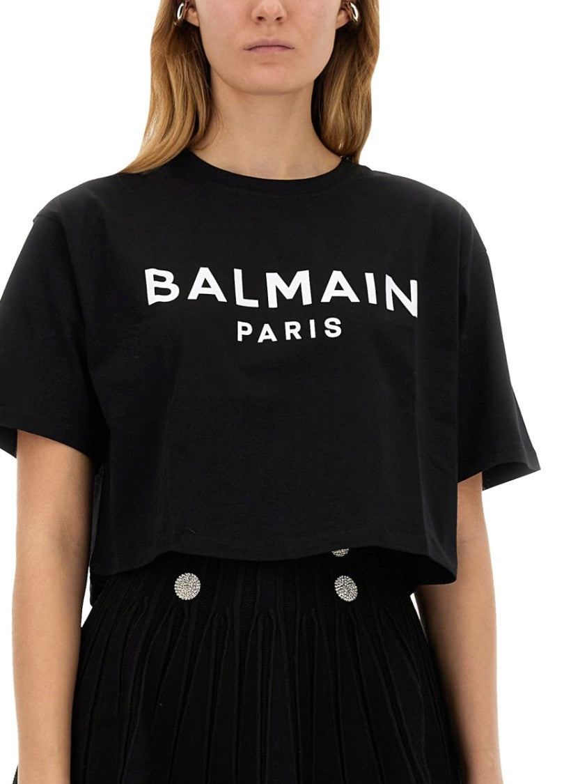 Balmain Cropped Black T-Shirt