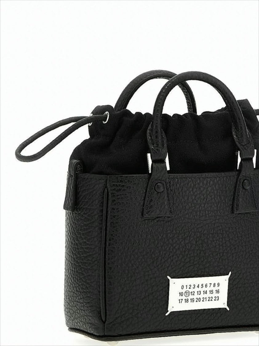 Maison Margiela Textured Calf Leather Tote Bag With Drawstring Closure And Chain Strap
