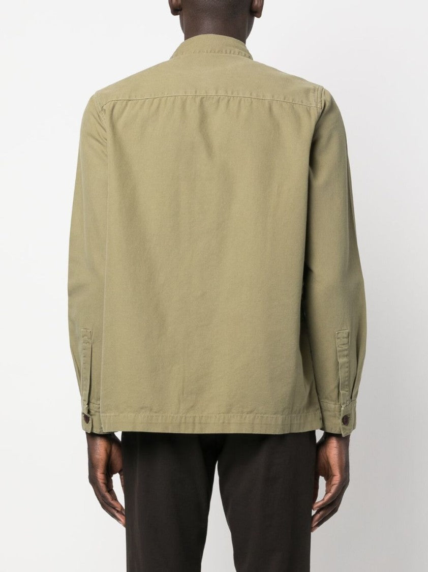 Barbour Olive Green Cotton Shirt With Classic Collar