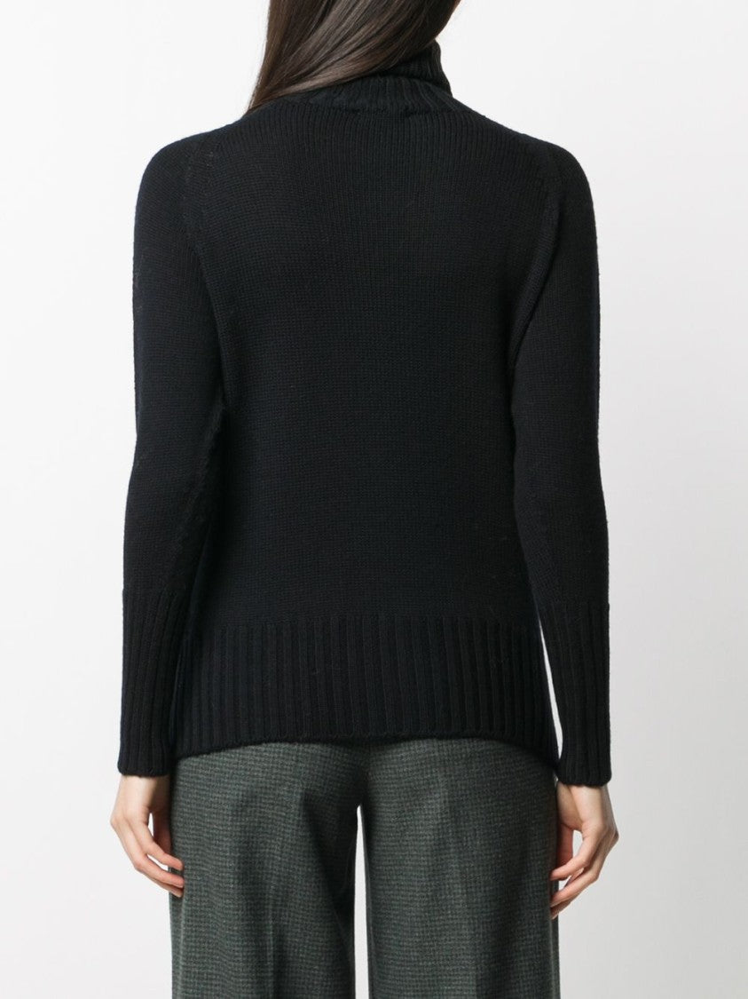Drumohr Black High Ribbed Turtleneck Wool Sweater