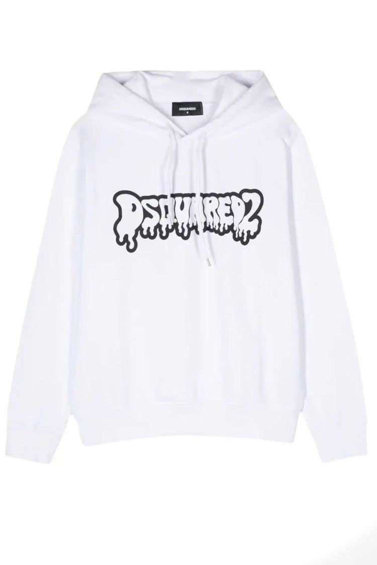 Dsquared2 White Cotton Drip-Logo Hoodie