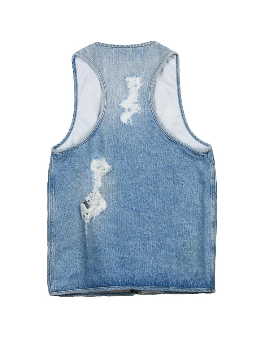 Mm6 By Maison Margiela Light Blue Distressed Cotton Denim Vest