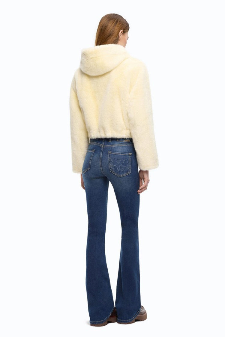 Pinko Yellow Polyester Fur-Effect Hooded Jacket