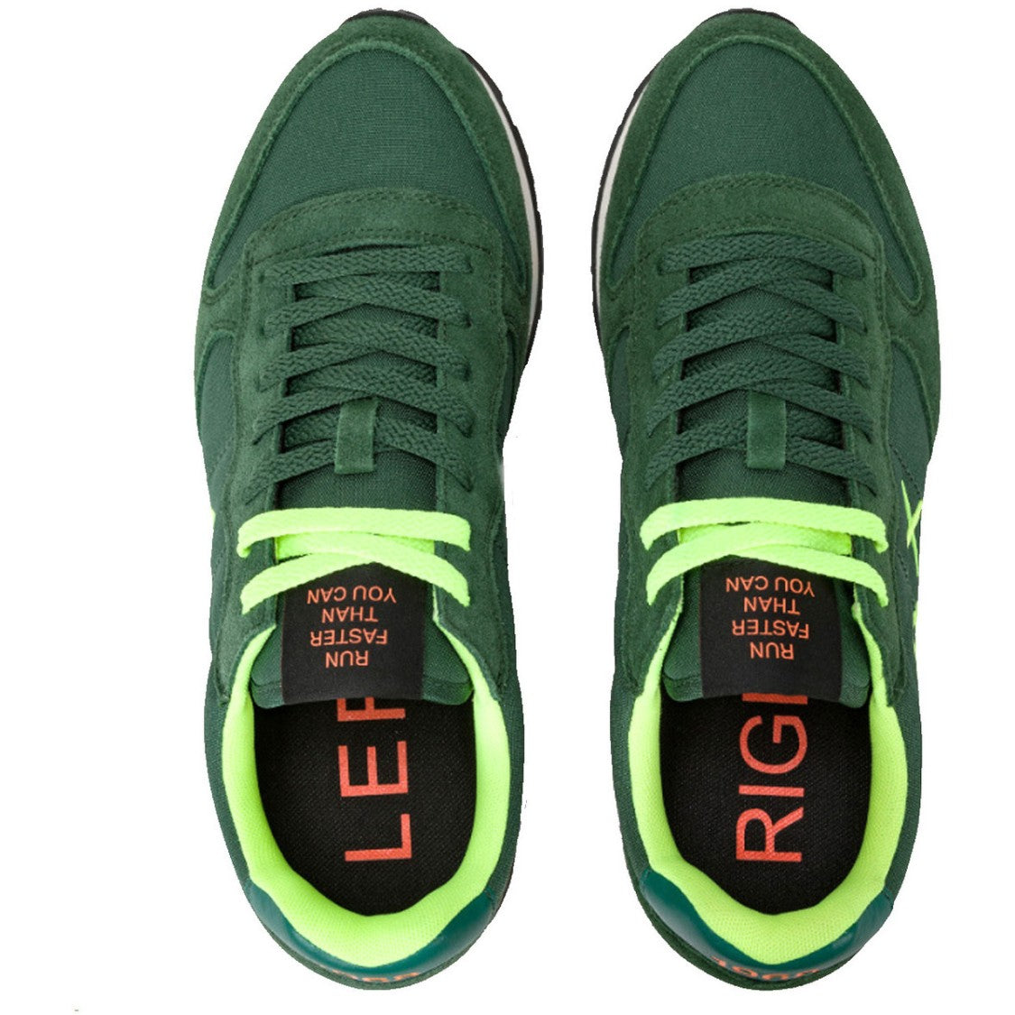 Sun68 Deep Green Suede Sneaker With Neon Accents