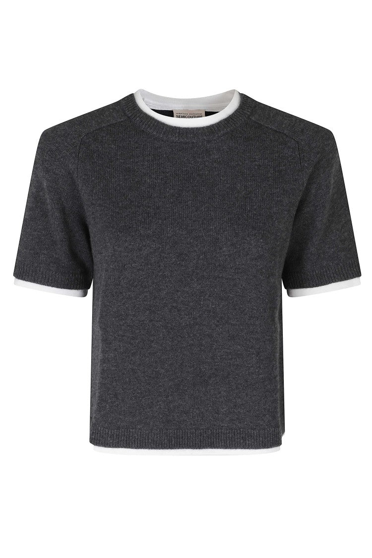 Semi Couture Gray Aida Short-Sleeved Wool-Cashmere Sweater