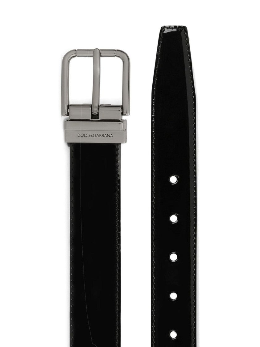 Dolce & Gabbana Lacquered Black Calf Leather Roller Belt