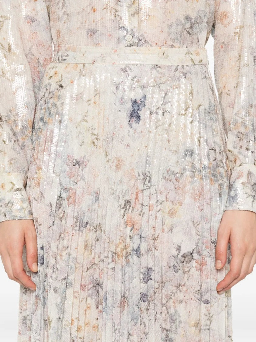 Golden Goose Sequin-Embellished Pleated Midi Skirt With Floral Print