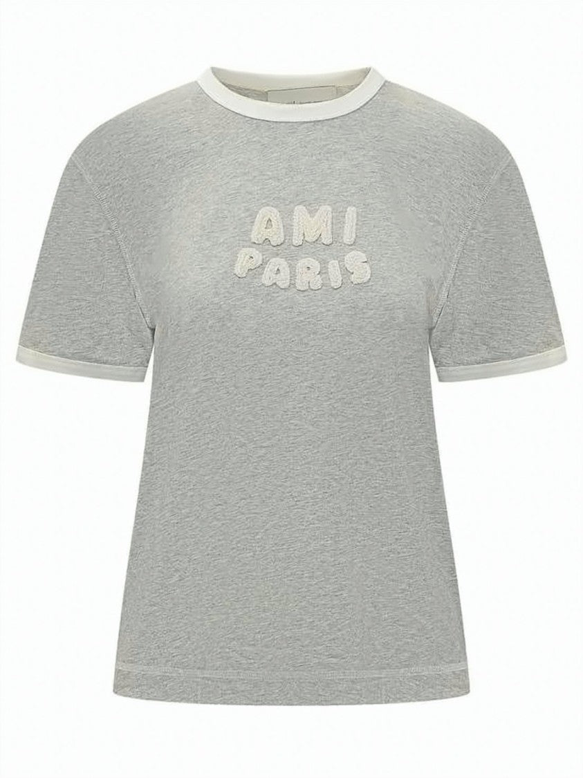 Ami Paris Short-Sleeved Top With Contrast Trim And Textured Detail
