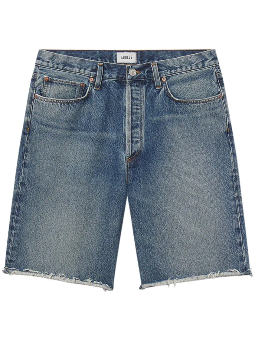 Agolde Denim Shorts With Five-Pocket Design And Frayed Hem