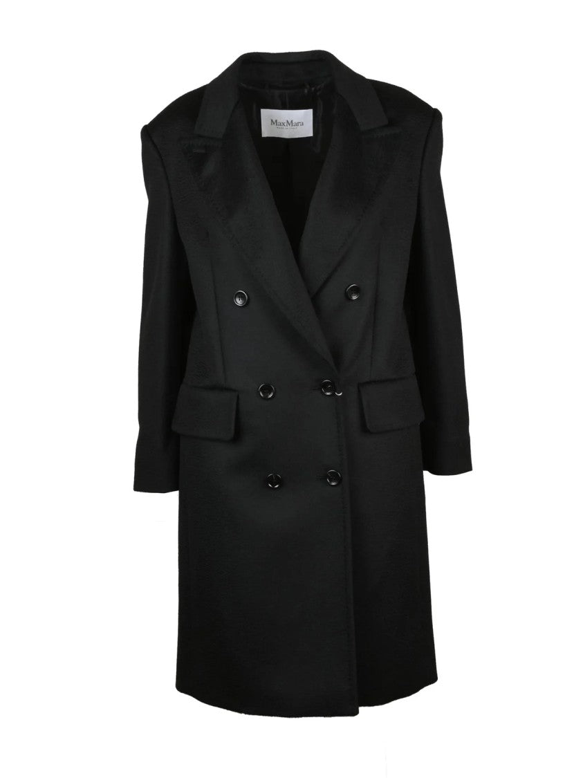 Max Mara Double-Breasted Black Camel Coat With Tailored Fit And Iconic Design