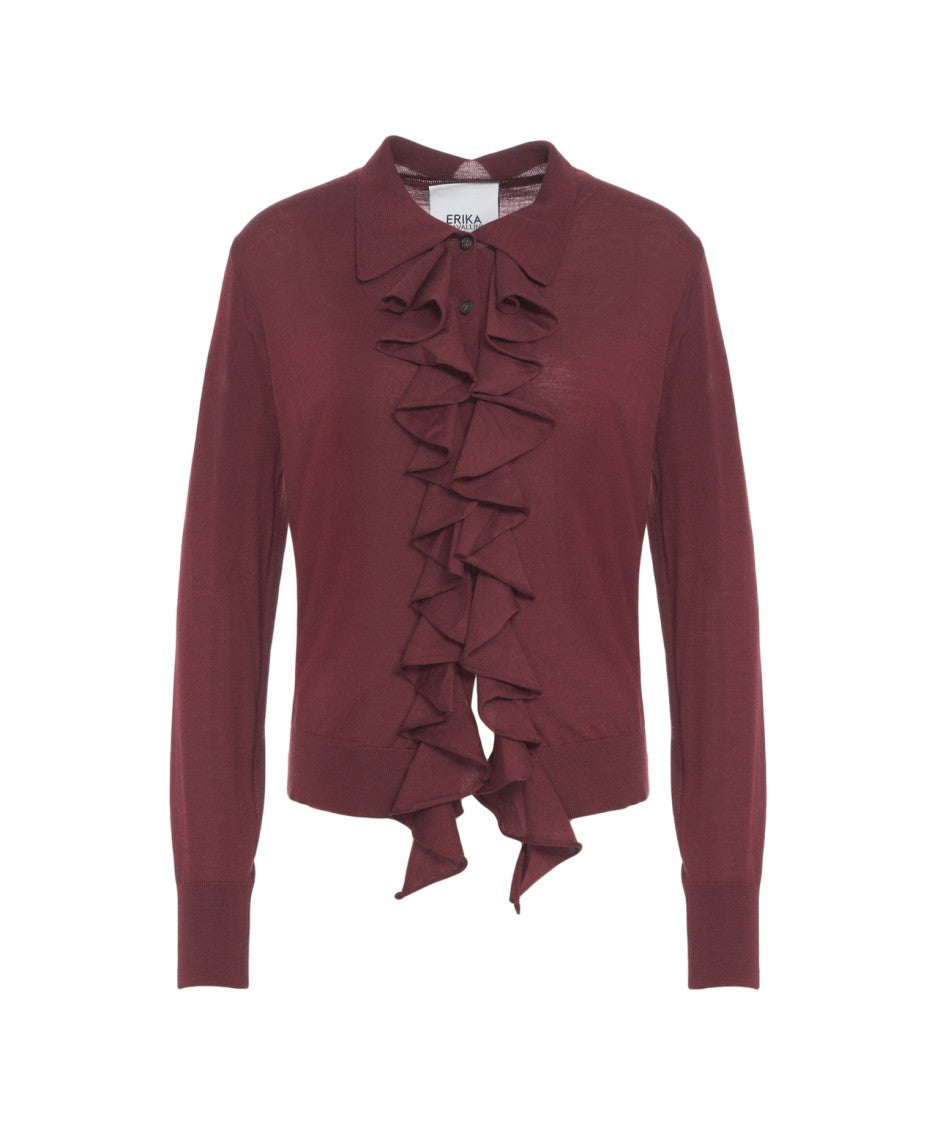 Erika Cavallini Ruffled Knit Cardigan With Chic Collar Detail