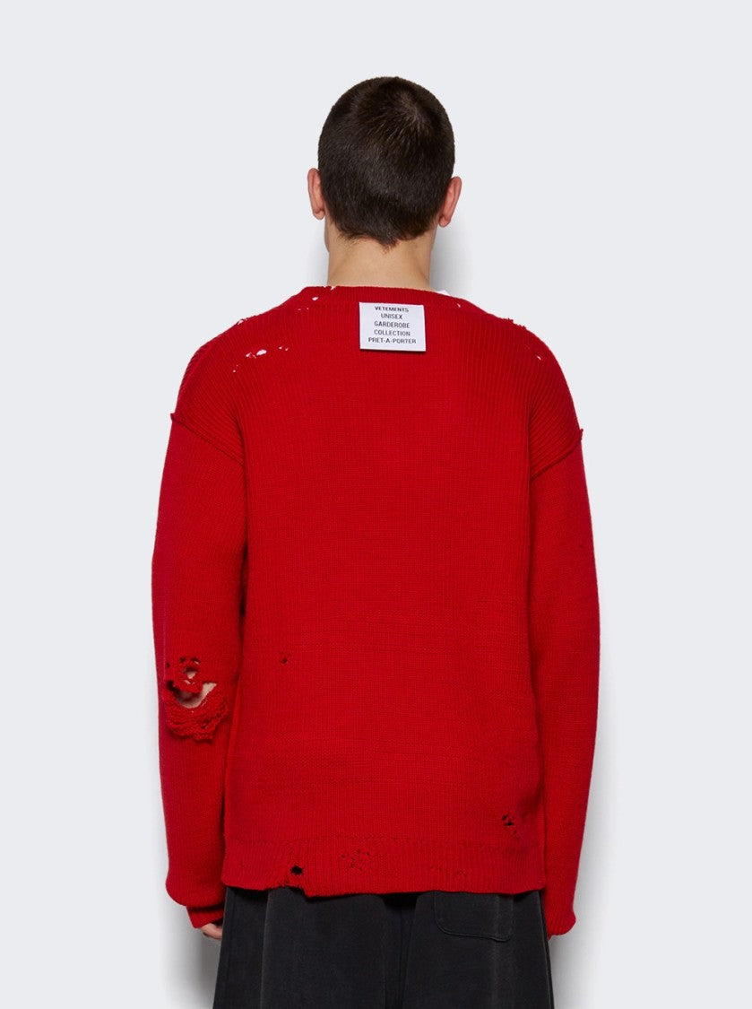 Vetements Destroyed Sweater Red