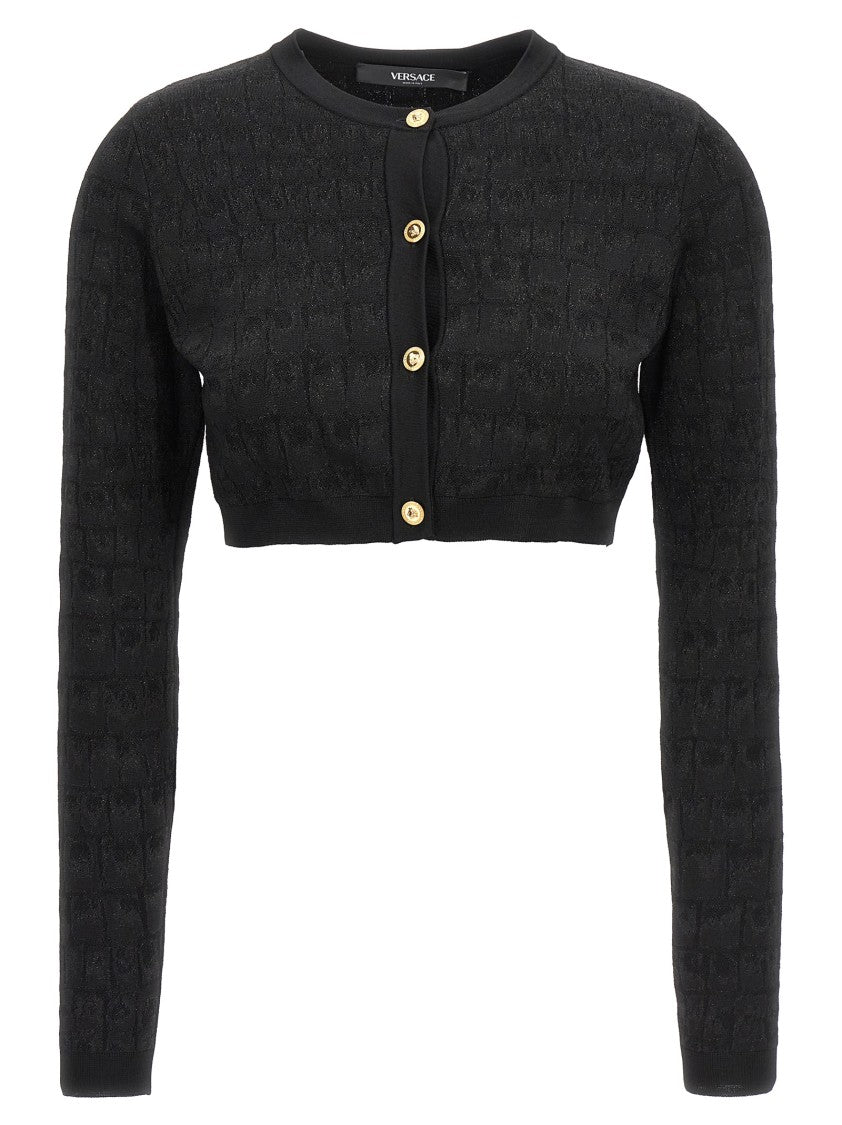 Versace Crocodile Jacquard Knit Cardigan With Gold Buttons