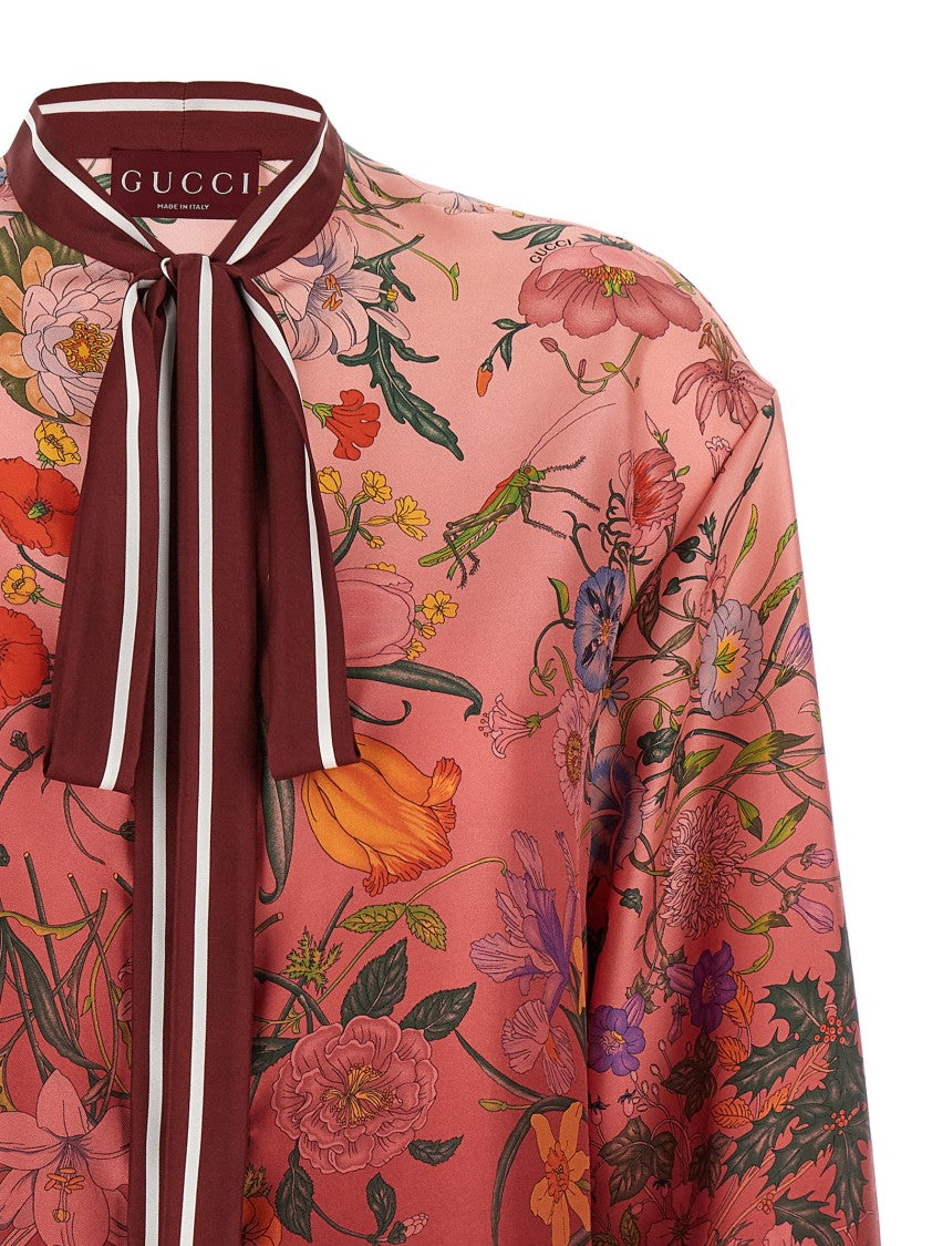Gucci Silk Twill Shirt With Gradient 'Flora' Print