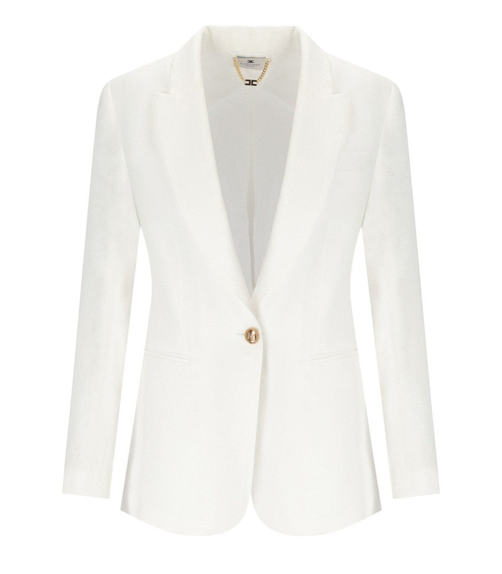 Elisabetta Franchi Ivory Linen Blend Single-Breasted Jacket