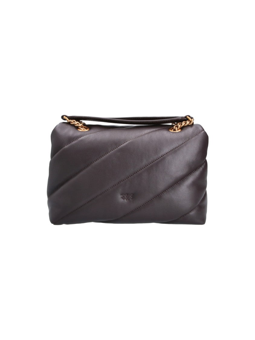 Pinko Padded Brown Leather Love Classic Puff Bag