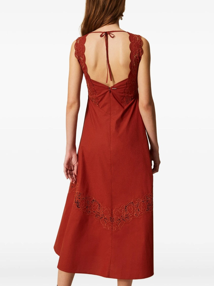 Twin-Set Rust Abito Sleeveless Lace Midi Dress