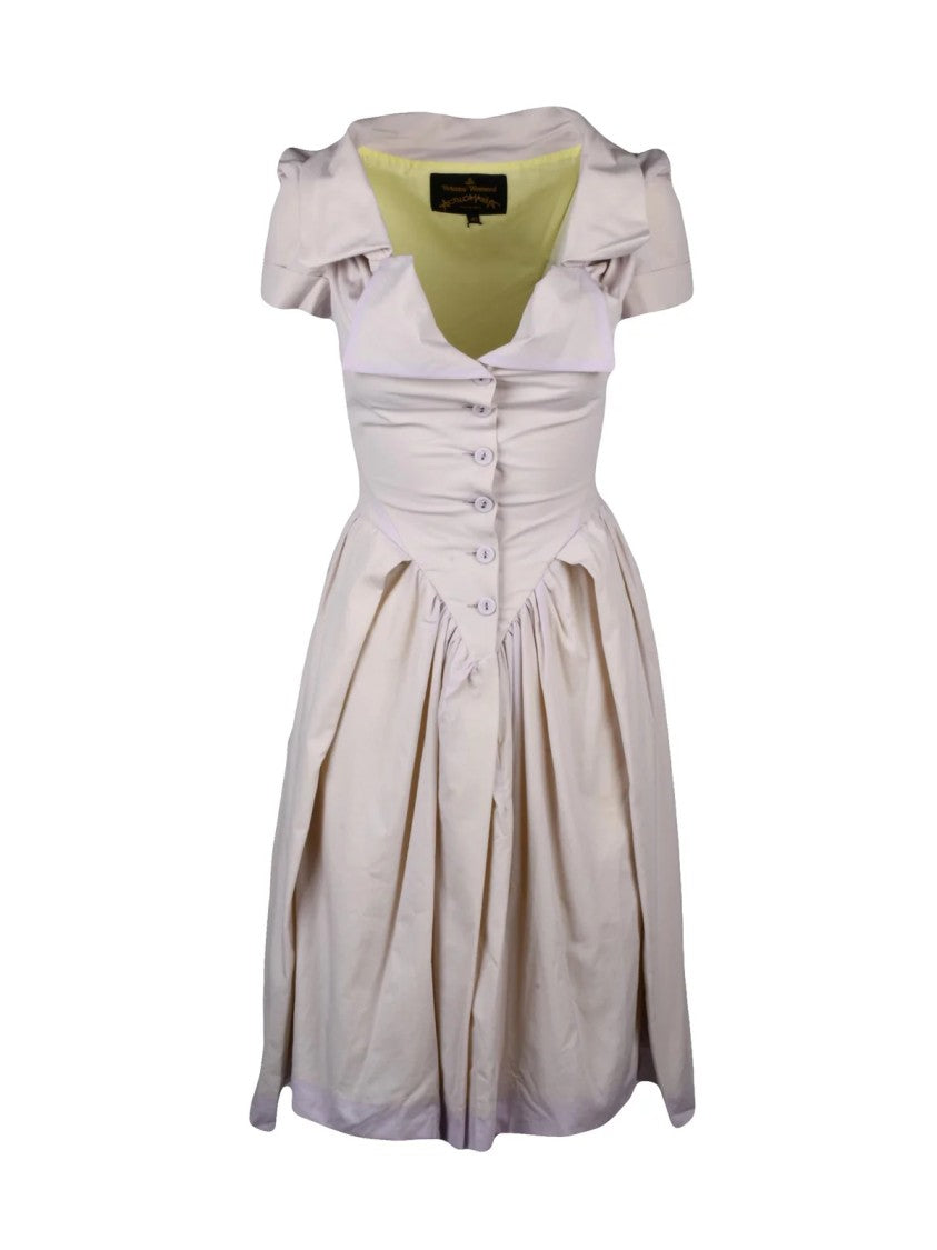 Vivienne Westwood Anglomania Fitted Cotton Dress With Button Closure And Gathered Skirt