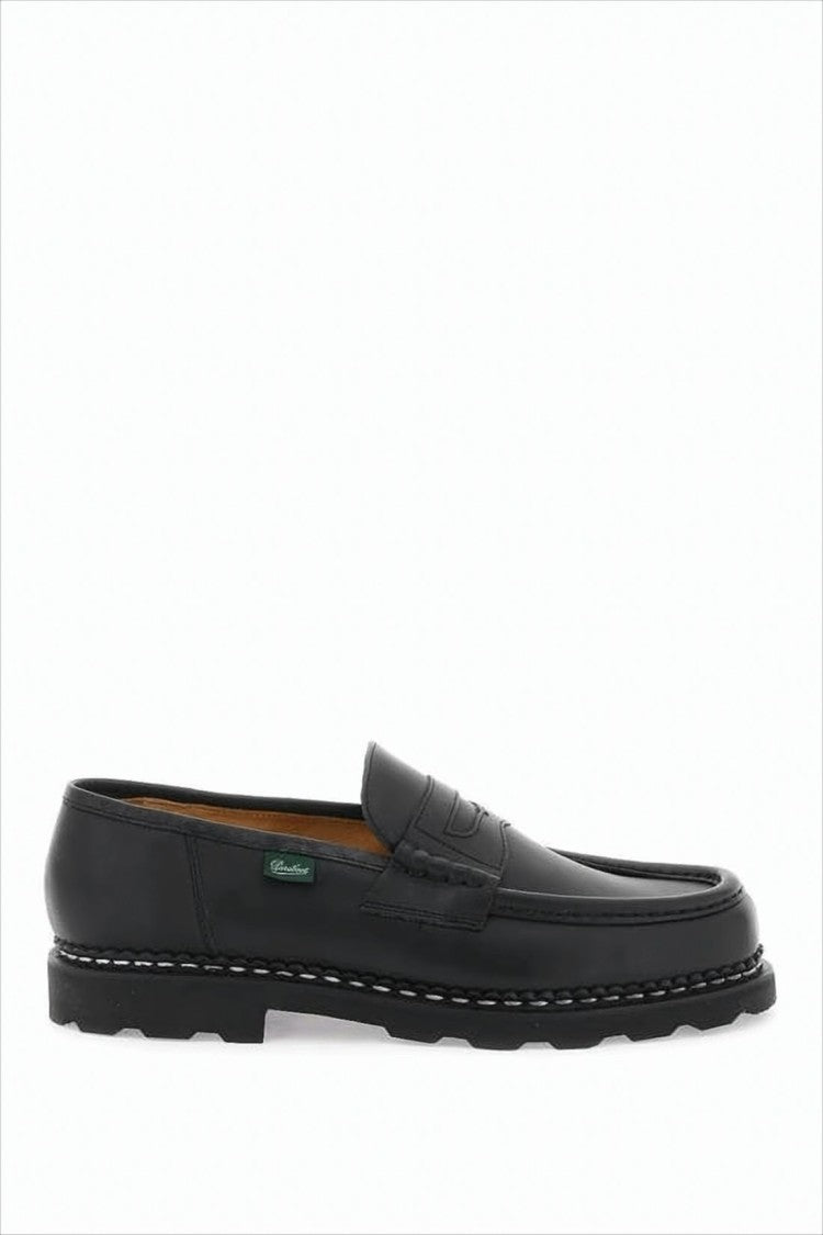 Paraboot Classic Penny Strap Loafers In Smooth Black Leather