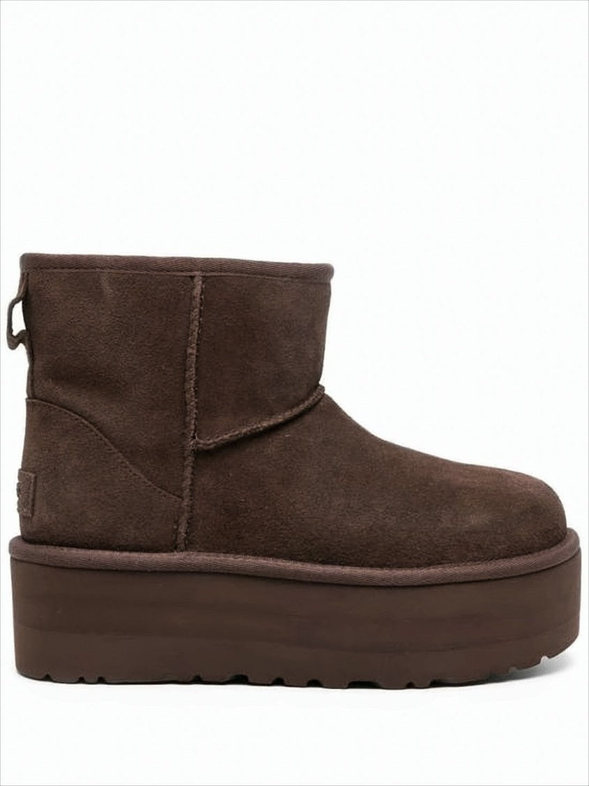 Ugg Ankle-High Brown Suede Boots With Platform Sole And Wool Lining