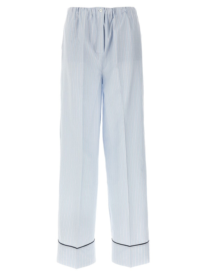 Prada Vertical Stripe Cotton Poplin Pants With Refined Detailing
