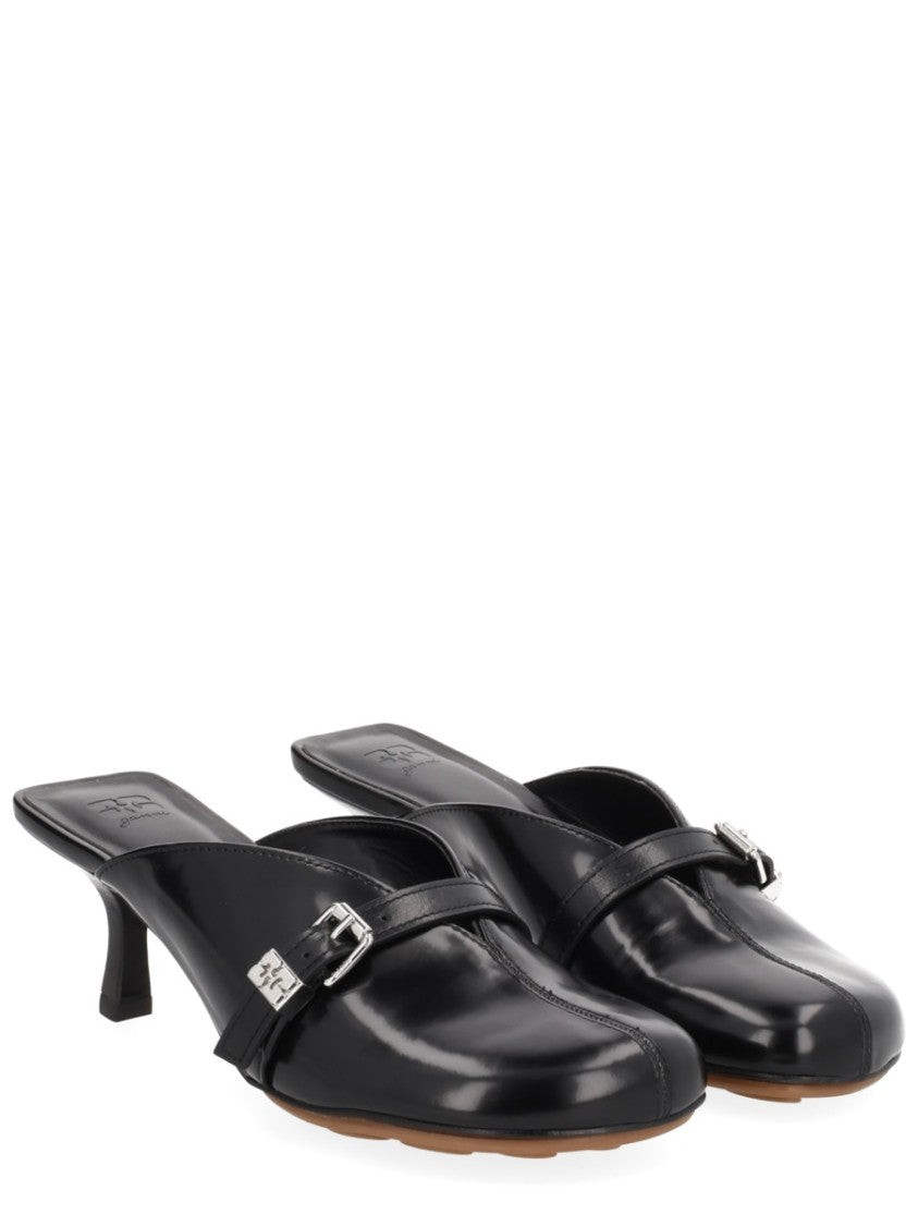 Ganni Black Glossy Buckle Mules