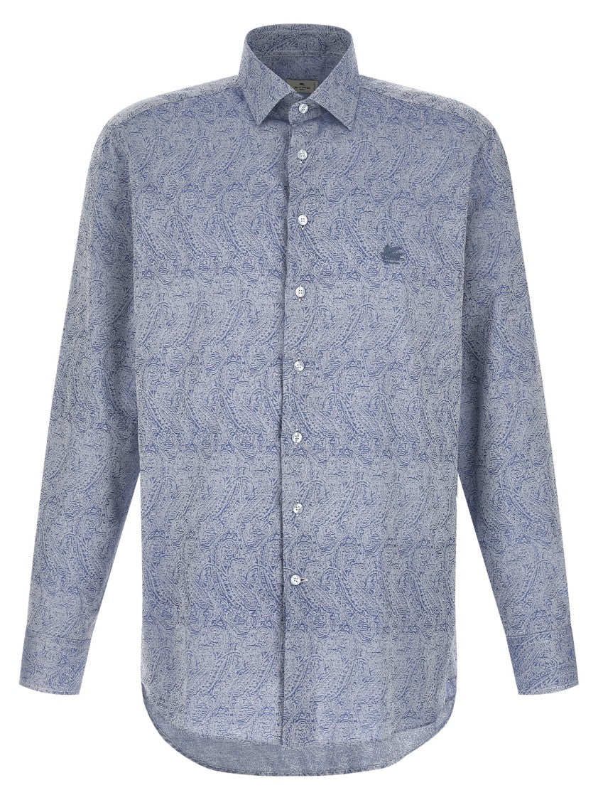 Etro Paisley Jacquard Cotton Shirt With Embroidered Logo Detail
