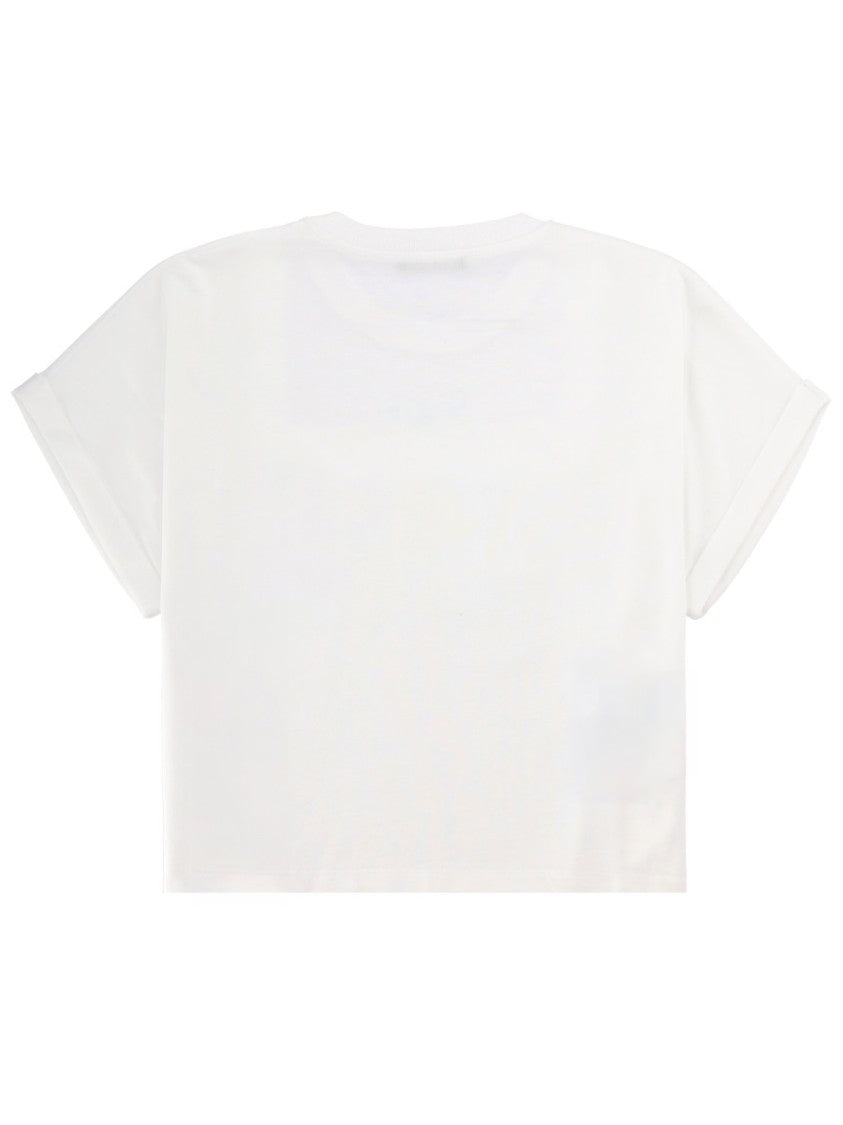Balmain Neutrals Cropped Light Blue Logo T-Shirt