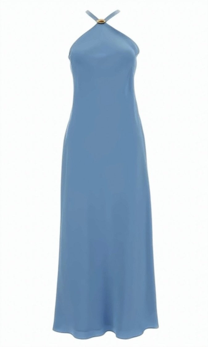 Max Mara Elegant Satin Halter Neck Lined Dress